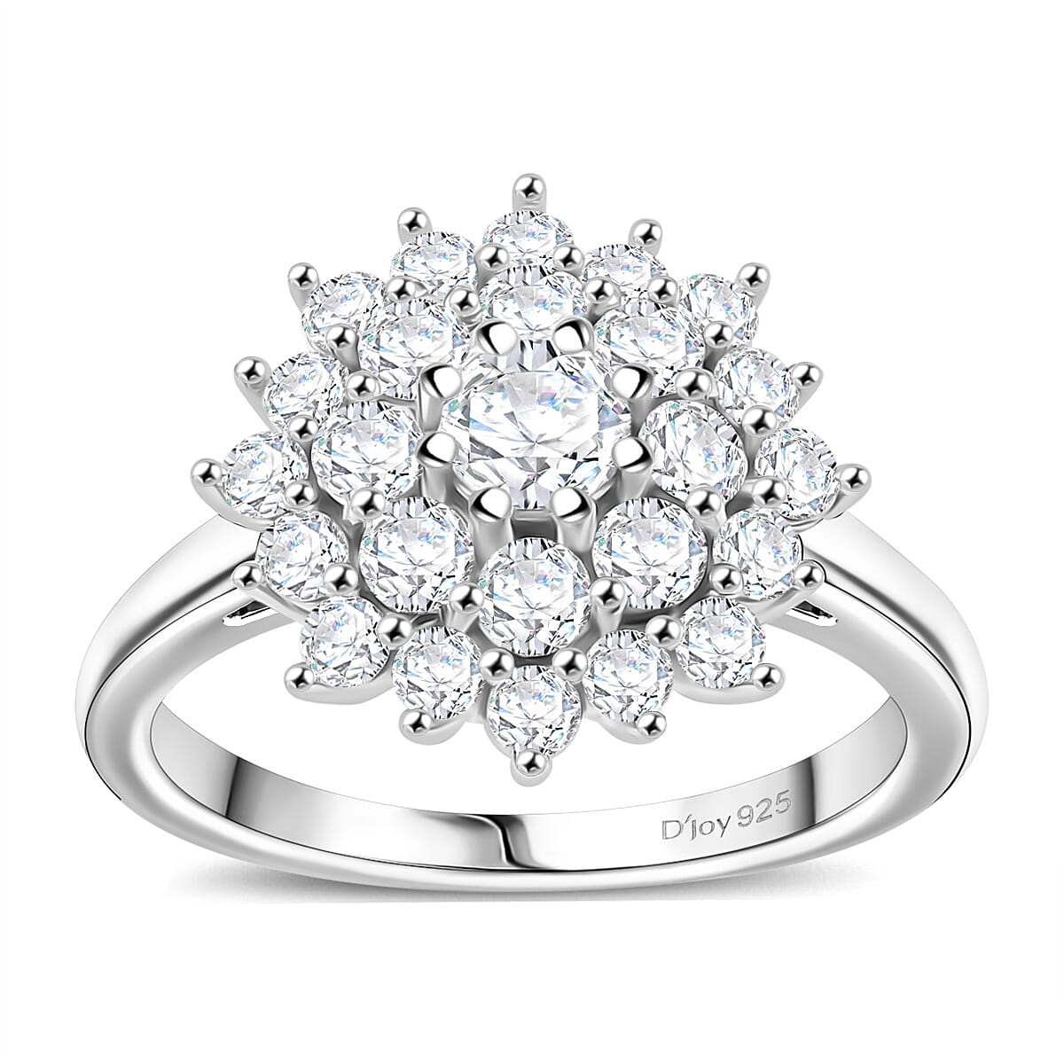 Moissanite (Rnd 8mm) Flower Ring in Rhodium Over Sterling Silver (Size 10.0) 1.20 ctw