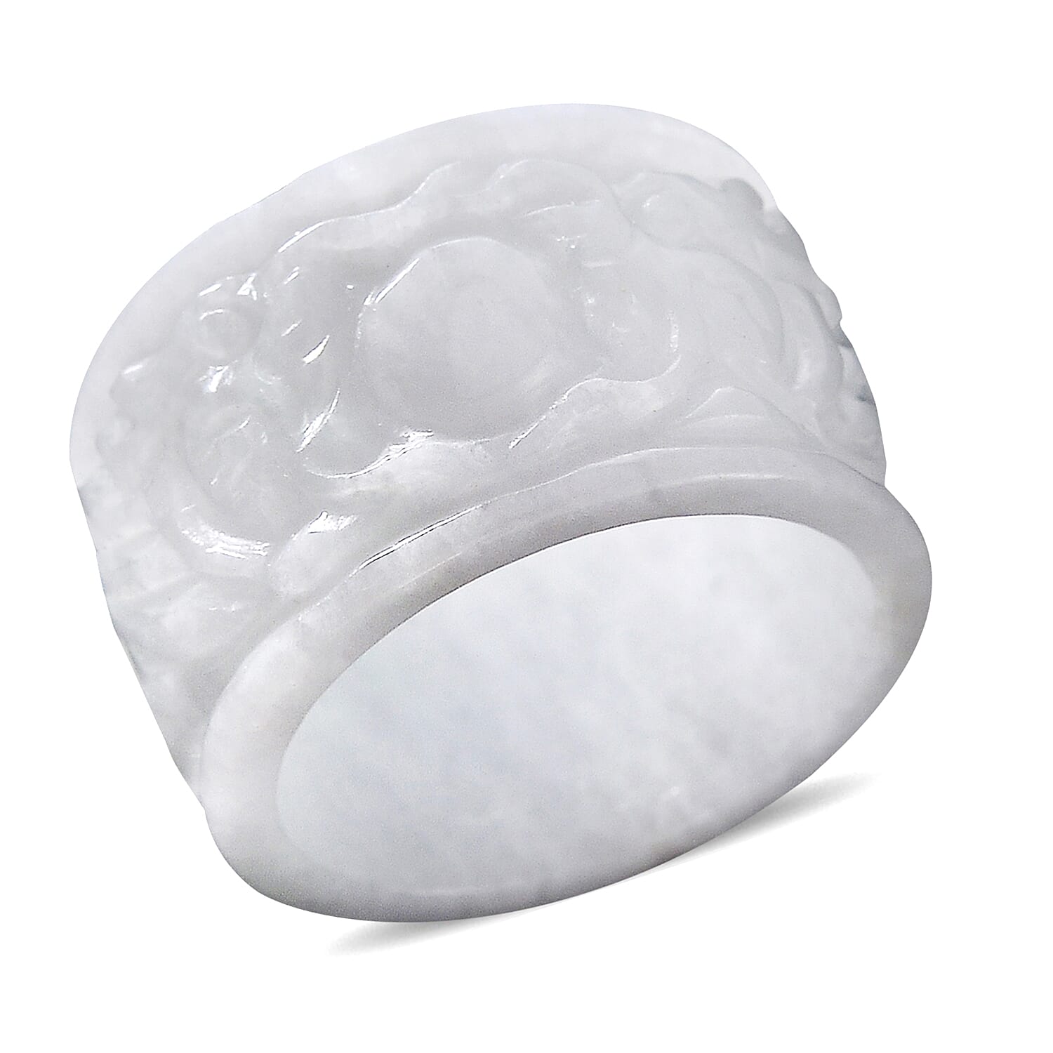White Jade Dragon Carved Ring 32.00 ctw