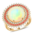 Certified & Appraised Luxoro AAA Ethiopian Welo Opal, Padparadscha Sapphire and G-H I2 Diamond 6.25 ctw Ring in 14K Yellow Gold (Size 10.0) 6.54 Grams - Sticky add to cart bar