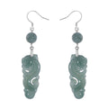 Natural Olmec Jadeite 30.00 ctw Carved Seahorse Earrings in Rhodium Over Sterling Silver - Sticky add to cart bar