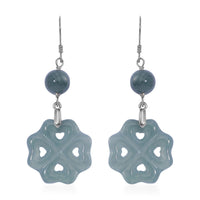 Natural Olmec Jadeite 30.00 ctw Carved Heart Earrings in Rhodium Over Sterling Silver