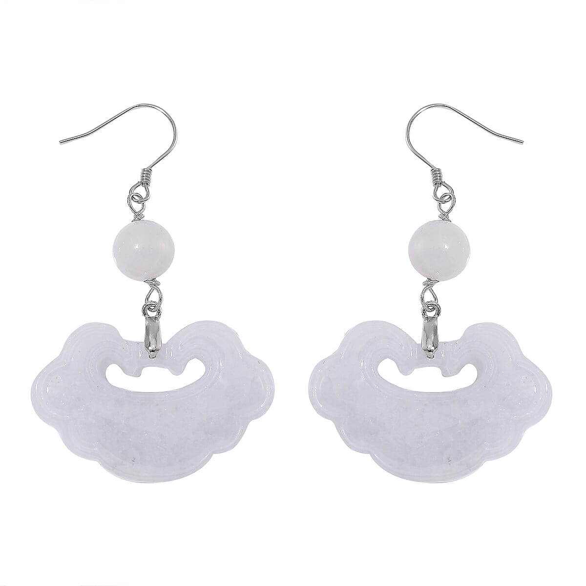 Natural Jade 50.00 ctw Cloud Carved Earrings in Rhodium Over Sterling Silver