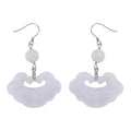 Natural Jade 50.00 ctw Cloud Carved Earrings in Rhodium Over Sterling Silver - Sticky add to cart bar