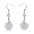Natural Jade 50.00 ctw Rose Carved Earrings in Rhodium Over Sterling Silver - Sticky add to cart bar