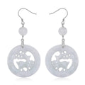 Natural Jade 50.00 ctw Reindeer Carved Earrings in Rhodium Over Sterling Silver - Sticky add to cart bar