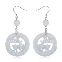 Natural Jade 50.00 ctw Reindeer Carved Earrings in Rhodium Over Sterling Silver