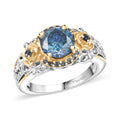 TLV Blue Moissanite (Rnd 8mm), Blue Sapphire and Moissanite Ring in 18K Vermeil YG and Rhodium Over Sterling Silver (Size 10.0) 2.20 ctw - Sticky add to cart bar