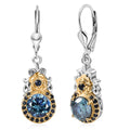 Blue Moissanite and Blue Sapphire 3.00 ctw Lever Back Earrings in 18K Vermeil YG and Rhodium Over Sterling Silver - Sticky add to cart bar