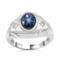 Blue Star Sapphire (DF), Diamond Ring in Rhodium Over Sterling Silver (Size 10.0) 4.30 ctw - Sticky add to cart bar