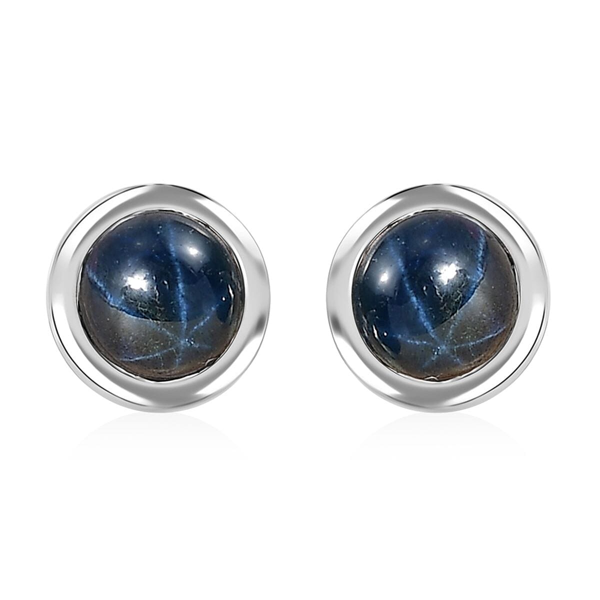 D'Joy Blue Star Sapphire (DF) 1.85 ctw Solitaire Stud Earrings in Rhodium Over Sterling Silver