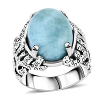 Bali Legacy Natural Green Larimar Ocean Plant Ring in Sterling Silver (Size 10.0) 11.00 ctw