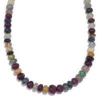Multi Sapphire Beaded 176.00 ctw Necklace 18 Inches in Rhodium Over Sterling Silver