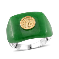D'Joy Green Jade (D) 30.90 ctw Fu Happiness Mens Ring in Vermeil YG and Rhodium Over Sterling Silver (Size 9.0)