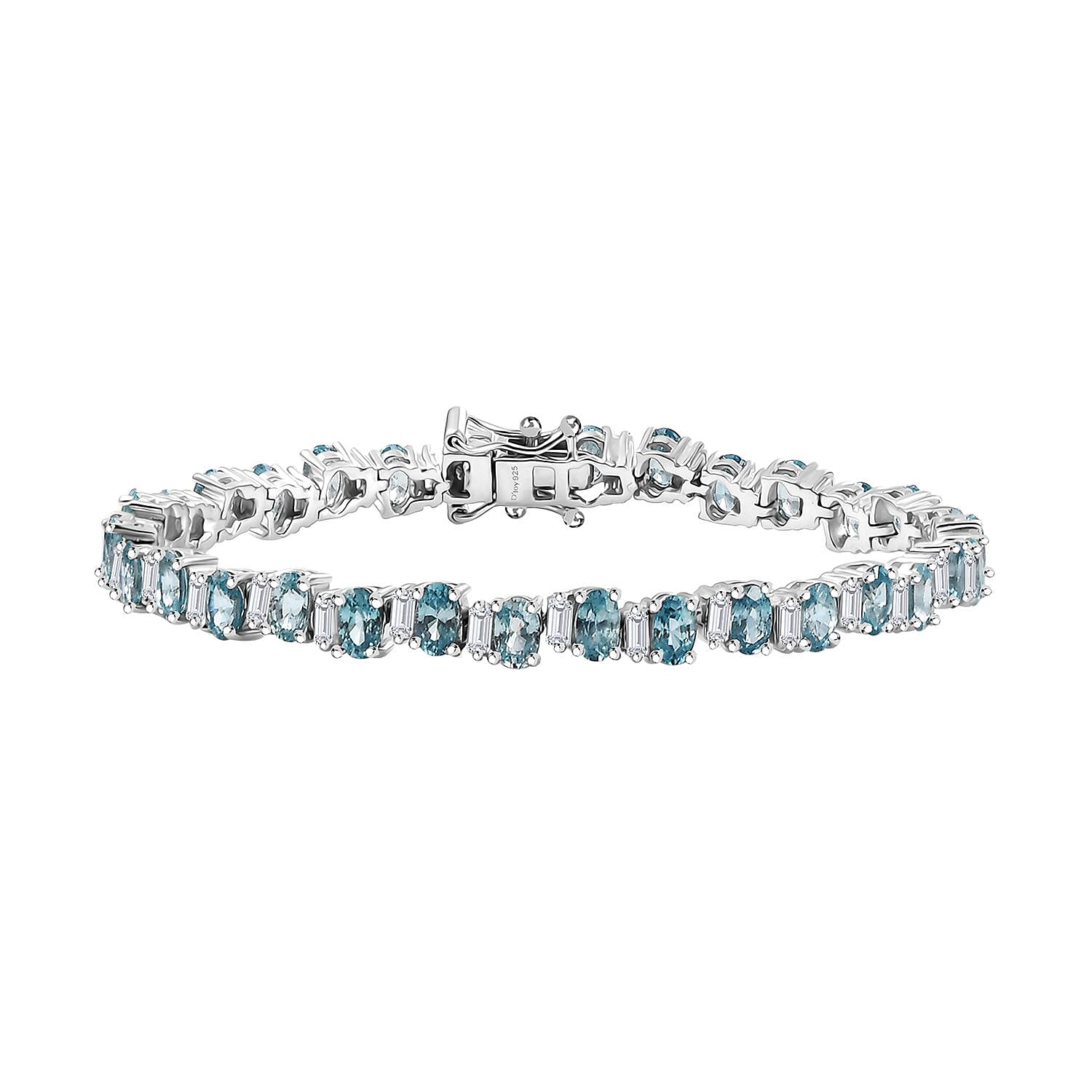 Premium Cambodian Blue Zircon, Moissanite Bracelet in Rhodium Over Sterling Silver (6.50 In) 14.85 ctw