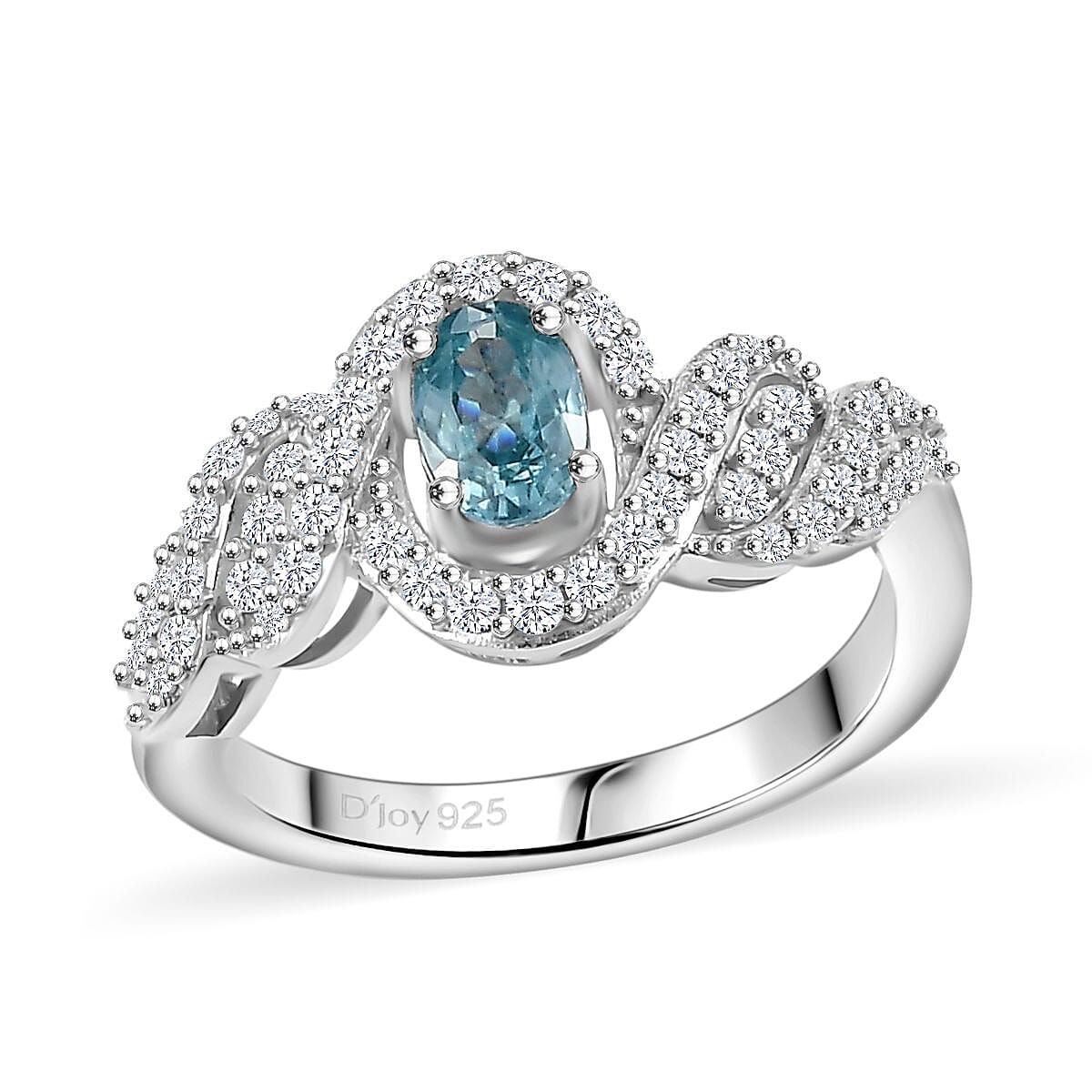 Premium Cambodian Blue Zircon, Moissanite Ring in Rhodium Over Sterling Silver (Size 10.0) 1.20 ctw
