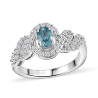 Premium Cambodian Blue Zircon, Moissanite Ring in Rhodium Over Sterling Silver (Size 10.0) 1.20 ctw