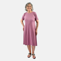 Fig Colour Short-Sleeved Cozy, Comfy and Lazy Loungewear Dress - M