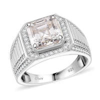 Doorbuster Asscher Cut Moissanite (9.5mm) Men's Ring in Rhodium Over Sterling Silver (Size 10.0) 5.25 ctw