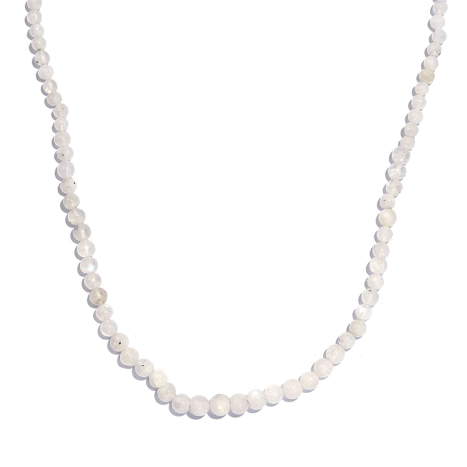 Rainbow Moonstone Beaded 53.00 ctw Necklace 20 Inches in Stainless Steel
