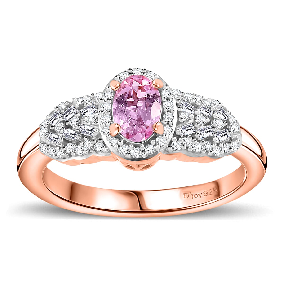 Premium Narsipatnam Pink Spinel, Diamond (0.28 Carat Blushing Elegance Ring in 18K Vermeil RG Over Sterling Silver (Size 7.0) 0.80 Carat Total Weight