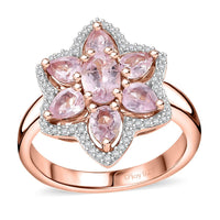 Narsipatnam Pink Spinel, White Zircon Blossom Flower Ring in 18K Vermeil RG Over Sterling Silver (Size 10.0) 1.75 ctw