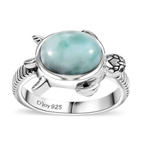 Artisan Crafted Natural Green Larimar Turtle Ring in Black Oxidized Sterling Silver (Size 10.0) 3.30 ctw
