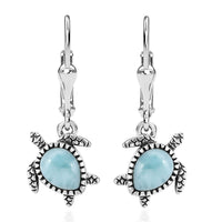 D'Joy Artisan Crafted Natural Green Larimar 1.85 ctw Turtle Earrings in Black Oxidized Sterling Silver