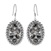 D'Joy Artisan Crafted White Buffalo 7.10 ctw Ottoman Floral Earrings in Black Oxidized Sterling Silver