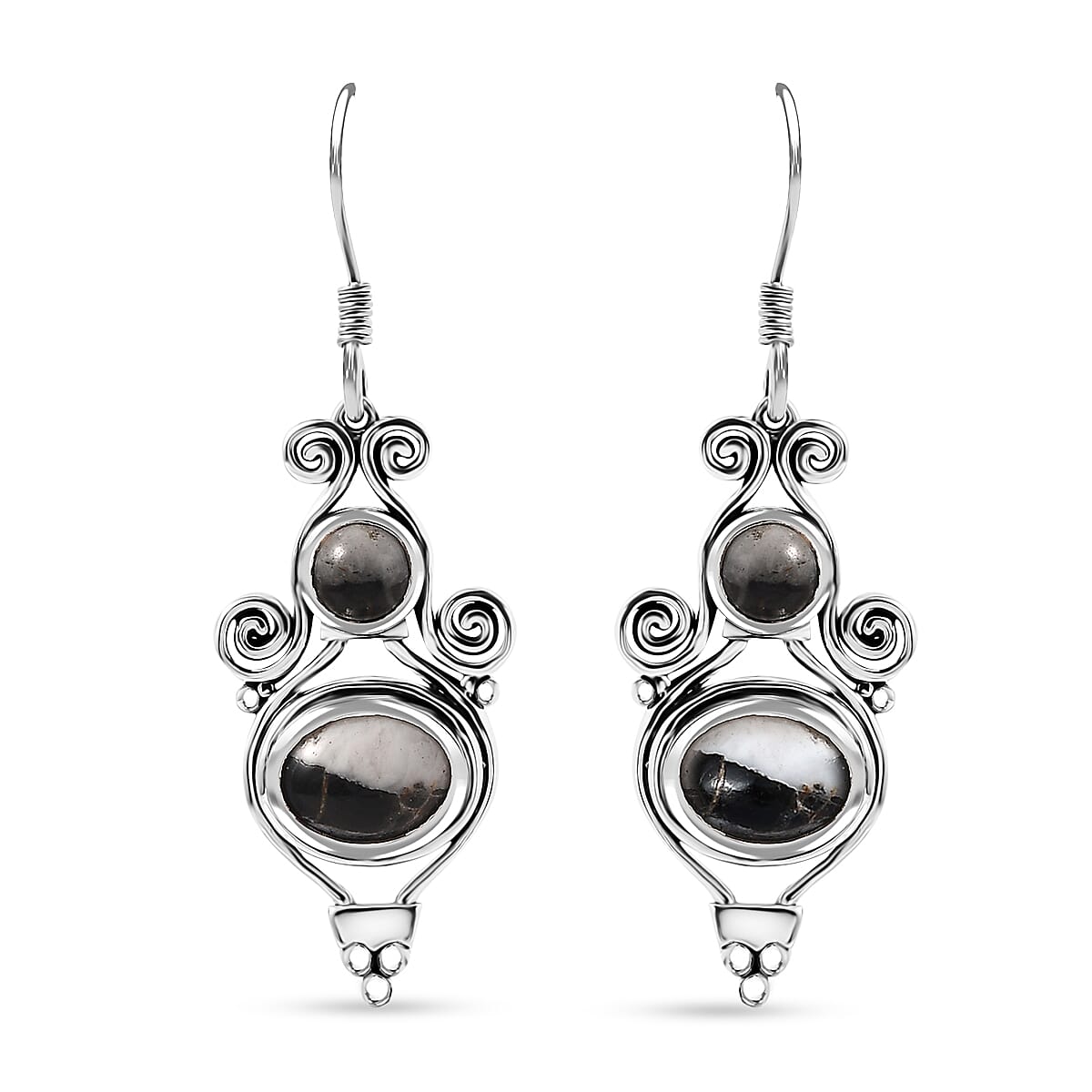D'Joy Artisan Crafted White Buffalo 5.00 ctw Earrings in Black Oxidized Sterling Silver