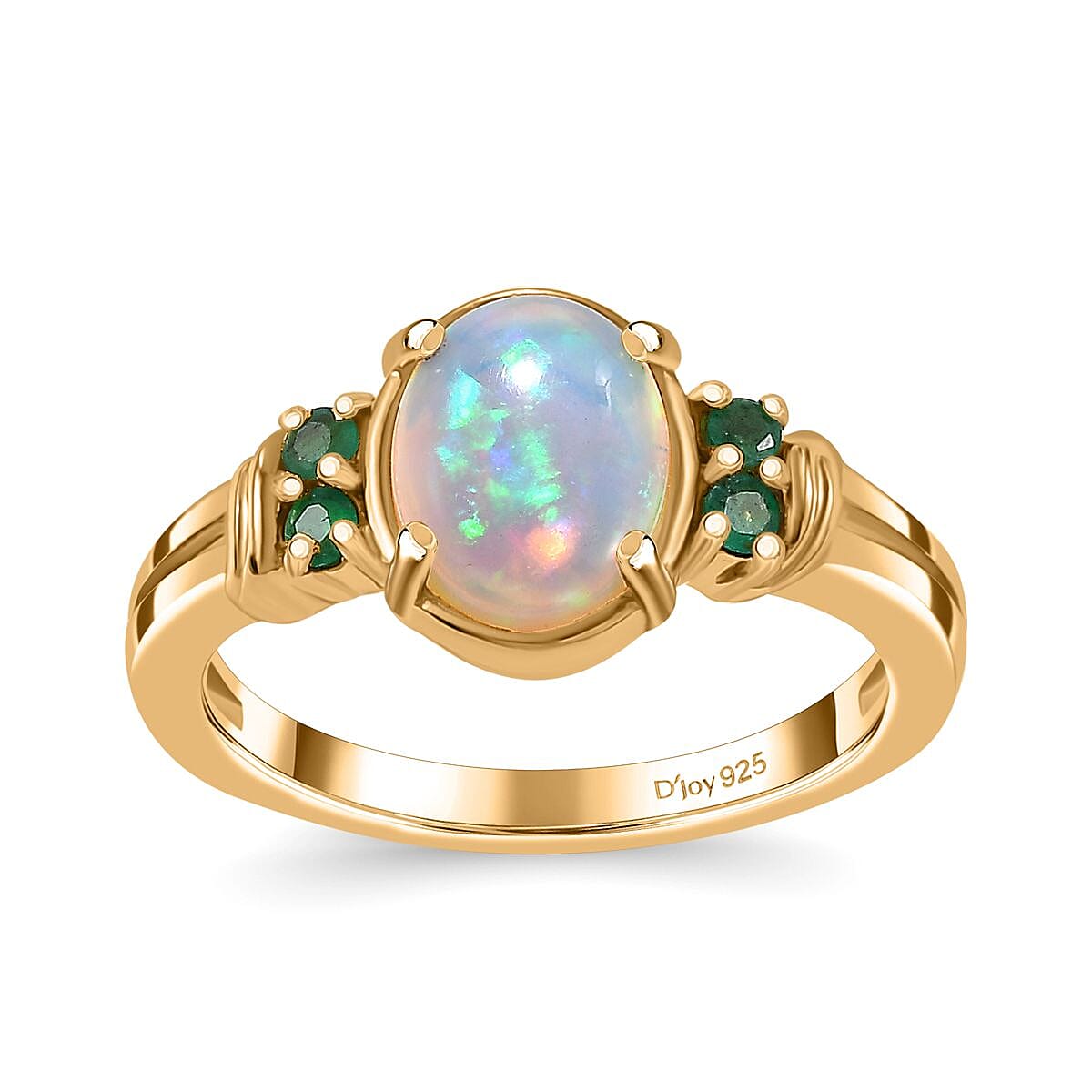 Ethiopian Welo Opal, Kagem Zambian Emerald Ring in 18K Vermeil YG Over Sterling Silver (Size 7.0) 1.25 ctw