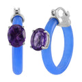 African Amethyst, Blue Jade Hoop Earrings in Rhodium Over Sterling Silver 22.25 ctw - Sticky add to cart bar