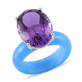 African Amethyst, Blue Jade Band Ring in Rhodium Over Sterling Silver (Size 10.0) 24.40 ctw - Sticky add to cart bar