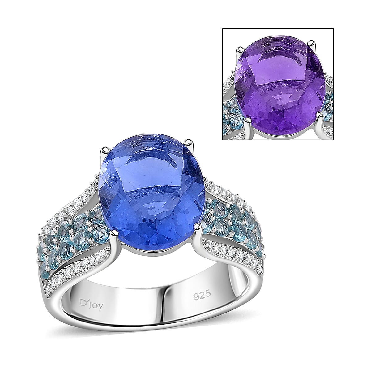 Color Change Fluorite (IR) and Multi Gemstone 6.60 ctw Ring in Rhodium Over Sterling Silver (Size 10.0)