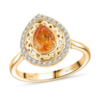 Certified & Appraised Luxoro AAA Fanta Garnet and G-H I2 Diamond 1.60 ctw Ring in 10K Yellow Gold (Size 10.0) 4.09 Grams