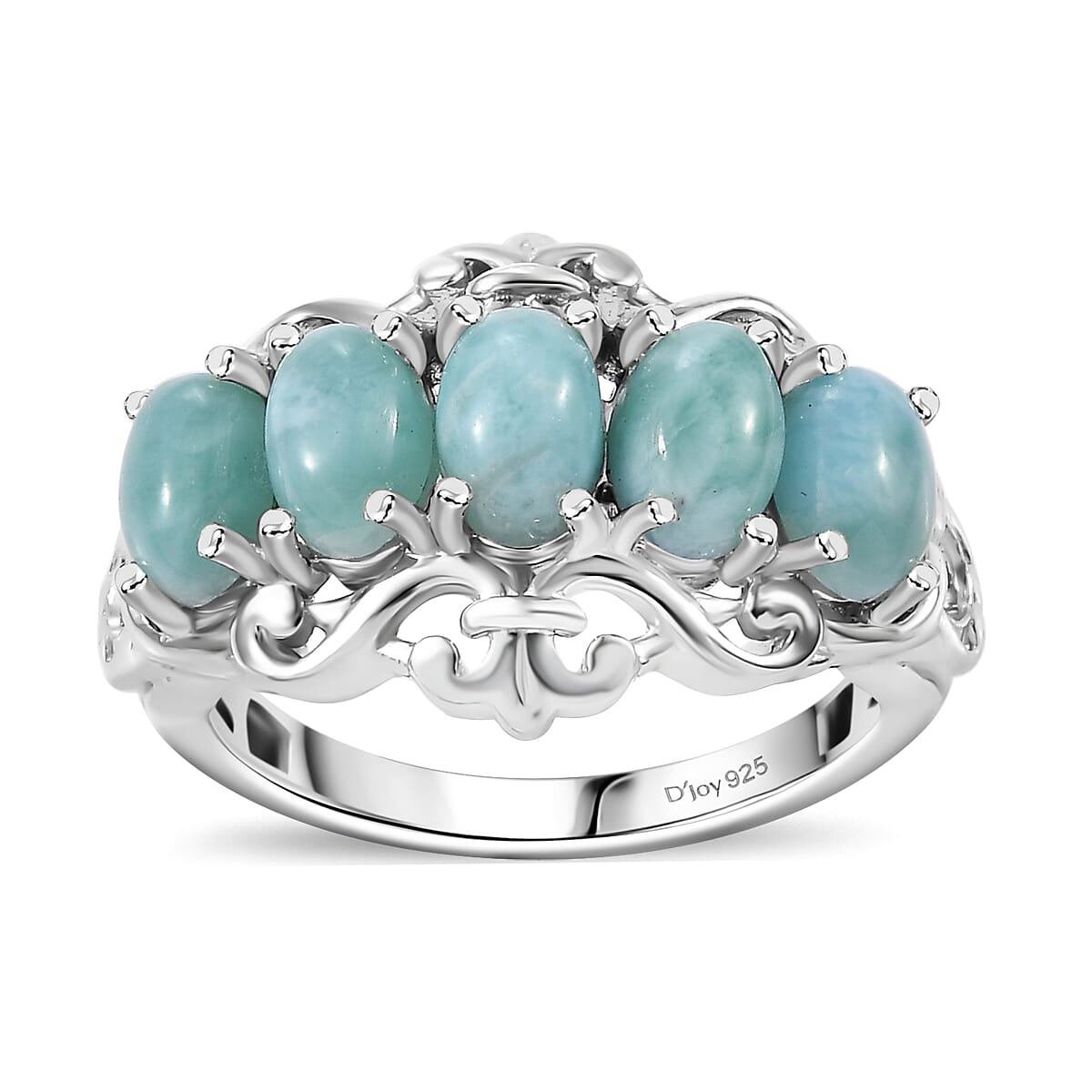 Natural Green Larimar and Blue Apatite 3.10 ctw Ocean Cascade Ring in Rhodium Over Sterling Silver