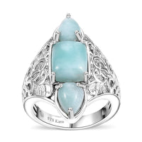 Karis Natural Green Larimar 3 Stone Ring in Platinum Bond (Size 10.0) 4.50 ctw