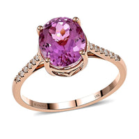ILIANA 18K Rose Gold AAA Martha Rocha Kunzite and Diamond G-H SI Ring 3 Grams 5.25 ctw