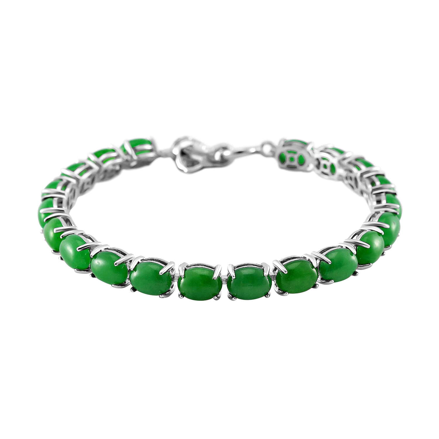 Doorbuster Green Jade Bracelet in Rhodium Over Sterling Silver (8.00 In) 32.25 ctw
