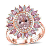 Premium Pink Morganite, Multi Gemstone Floral Ring in 18K Vermeil RG Over Sterling Silver (Size 10.0) 3.50 ctw