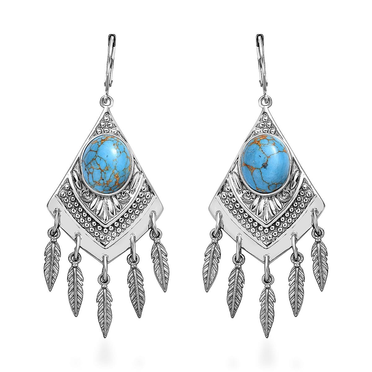 Mojave Blue Turquoise Dangling Earrings in Stainless Steel 10.50 ctw