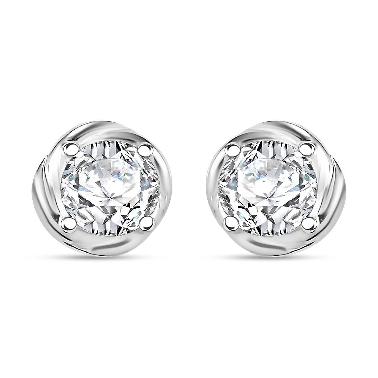 D'Joy Simulated Diamond Solitaire Stud Earrings in Sterling Silver