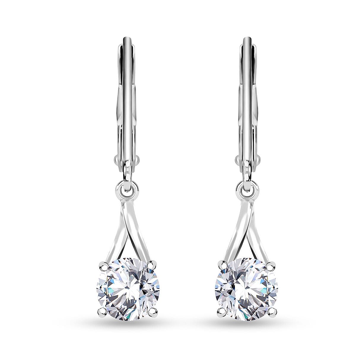 Simulated Diamond Solitaire Lever Back Earrings in Sterling Silver 2.75 ctw