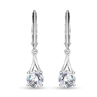Simulated Diamond Solitaire Lever Back Earrings in Sterling Silver 2.75 ctw