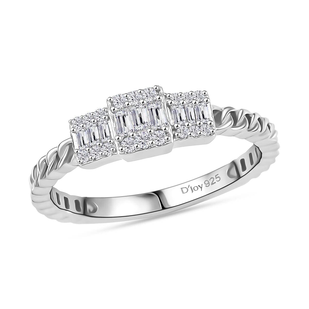 Diamond Braided Shank Ring in Sterling Silver