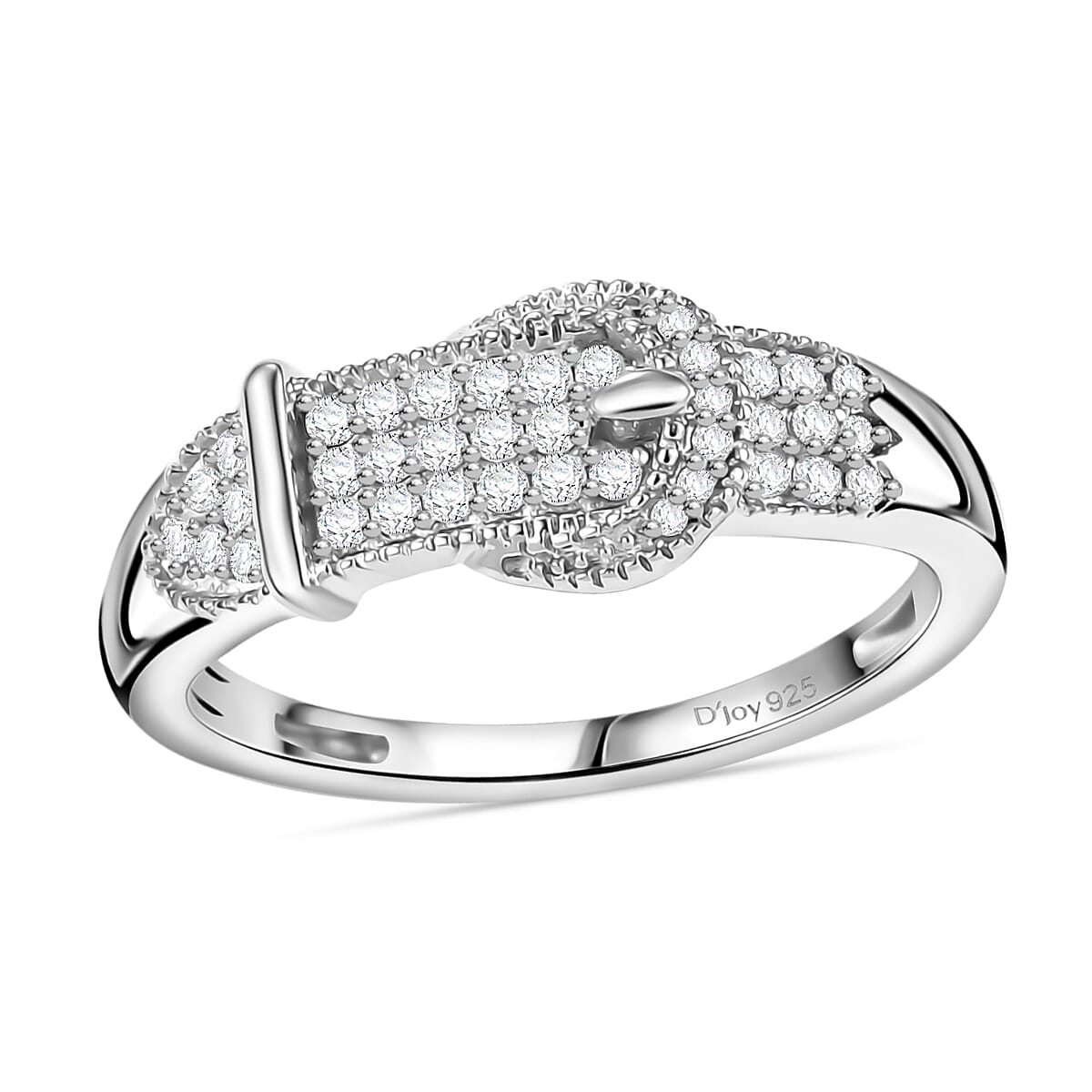 Diamond 0.25 ctw Buckle Ring in Rhodium Over Sterling Silver (Size 10.0)