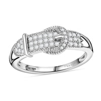 Diamond 0.25 ctw Buckle Ring in Rhodium Over Sterling Silver (Size 10.0)