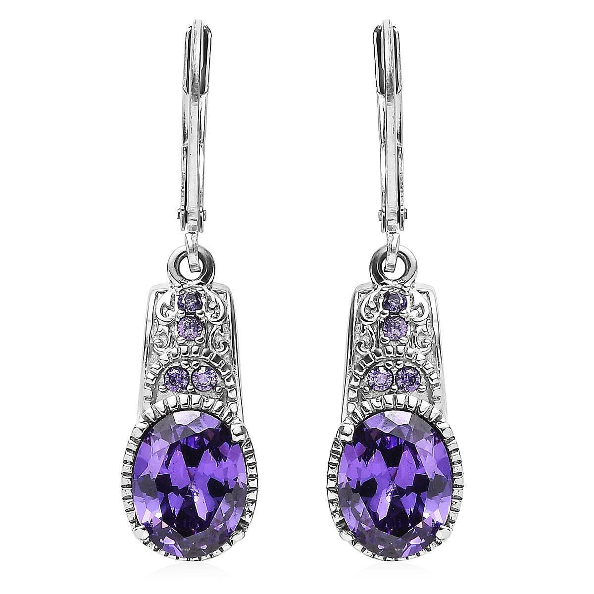 Simulated Blue Diamond Lever Back Earrings in Stainless Steel 6.90 ctw