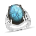 Malagasy Labradorite Vintage Solitaire Ring in Stainless Steel - Sticky add to cart bar