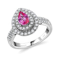 Certified & Appraised Rhapsody 950 Platinum AAAA Padparadscha Sapphire, Diamond (E-F, VS2) (0.74 cts) Double Halo Ring (Size 10.0) (7.11 g) 1.50 ctw - Sticky add to cart bar