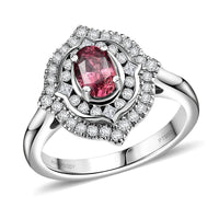 Certified & Appraised Rhapsody 950 Platinum AAAA Padparadscha Sapphire, Diamond (E-F, VS2) (0.45 cts) Ring (Size 7.0) (6.78 g) 1.53 ctw